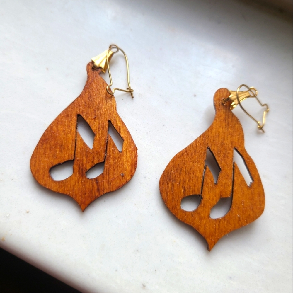 Music Note Handmade Wooden Earrings